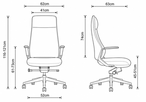 HG61A High Back Leather Chair Dimensions