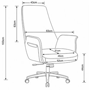 6830B Mid Back Leather Chair Dimensions