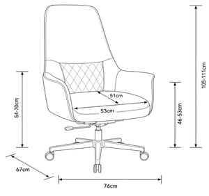 B2601-1 Mid Back Leather Chair Dimensions
