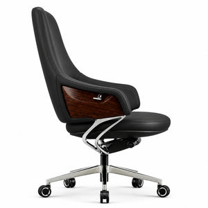 1828B Mid Back Leather Chair - Black Side view