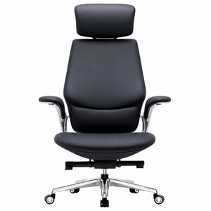 BUTTERFLY High Back Leather Chair - Black Front view