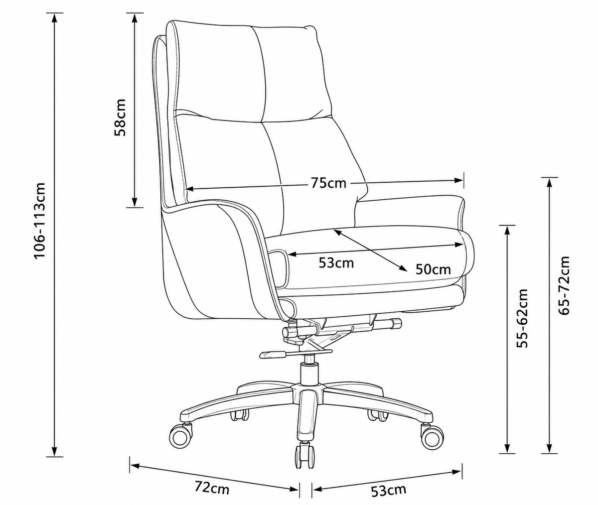 2206B Mid Back Leather Chair Dimensions