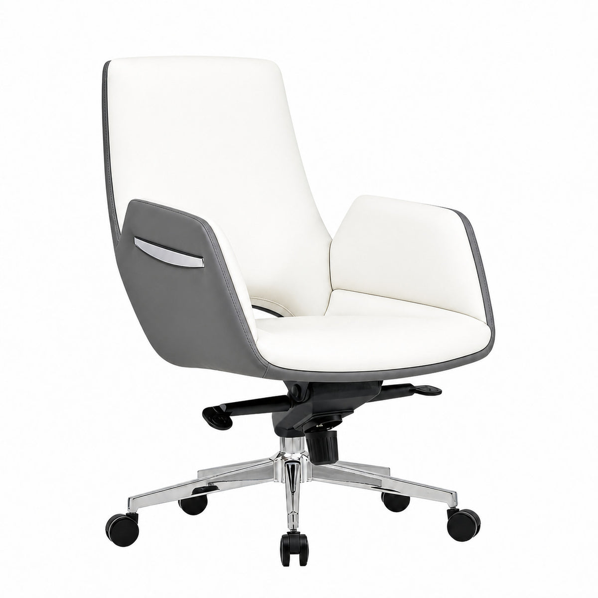 6830B Mid Back Leather Chair - White