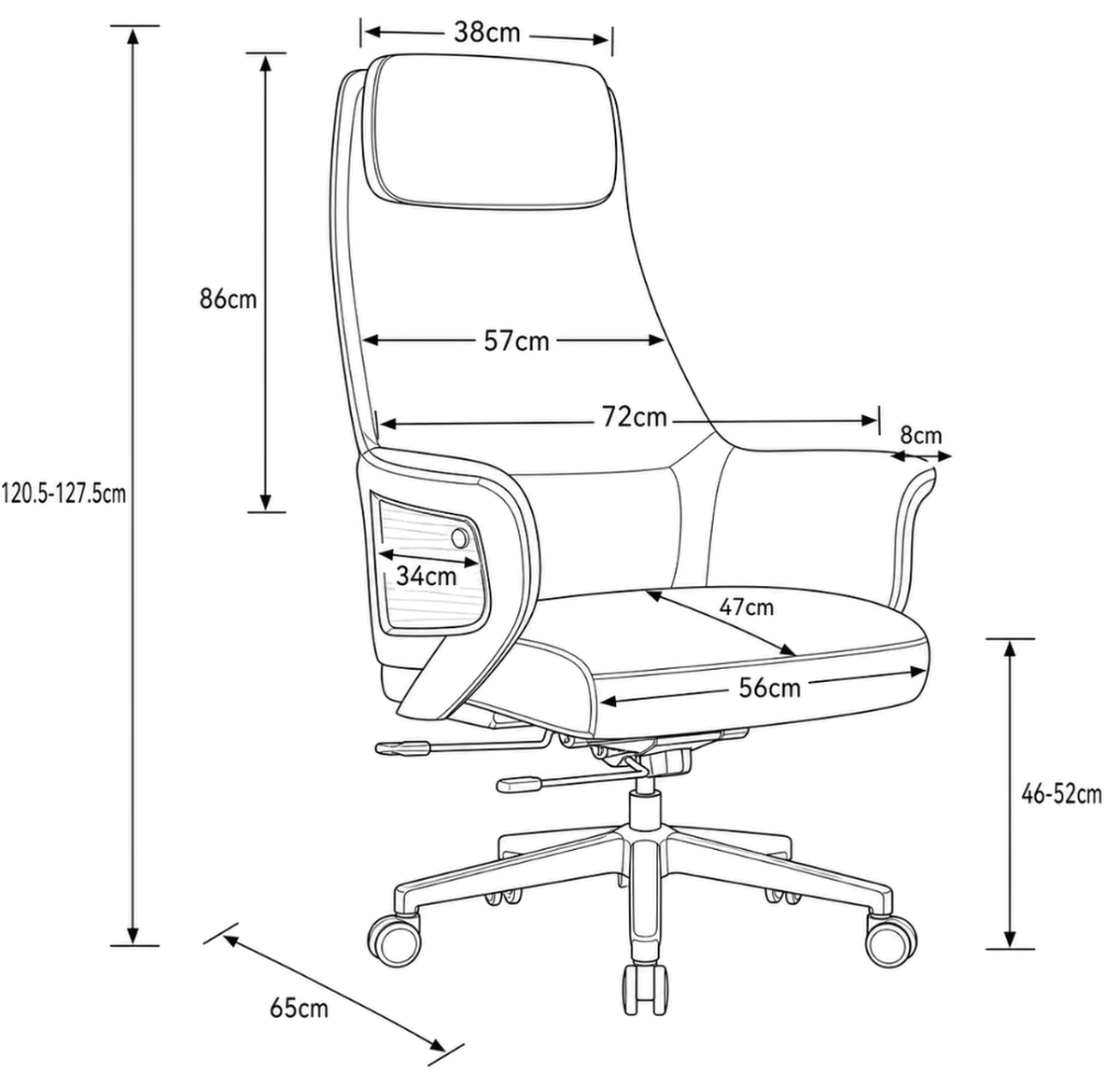 1828A High Back Leather Chair Dimensions