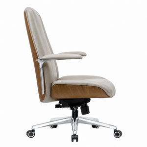GATSBY Mid Back Leather Chair - Light Grey Side view
