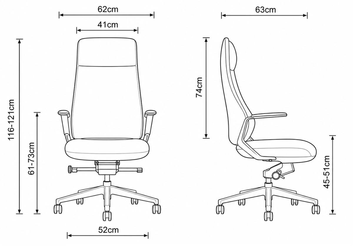 HG61A High Back Leather Chair Dimensions