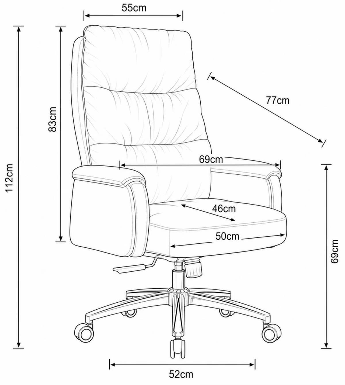 807 High Back Leather Chair Dimensions