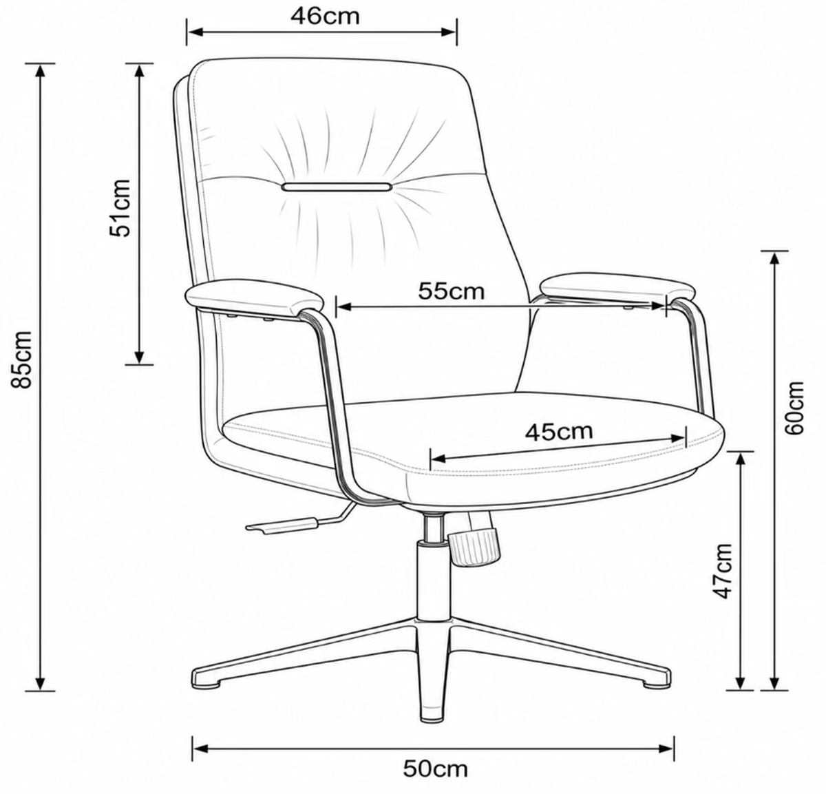 203V Low Back Leather Chair Dimensions