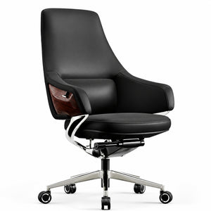 1828B Mid Back Leather Chair - Black