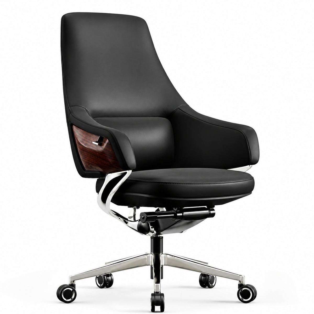 1828B Mid Back Leather Chair - Black
