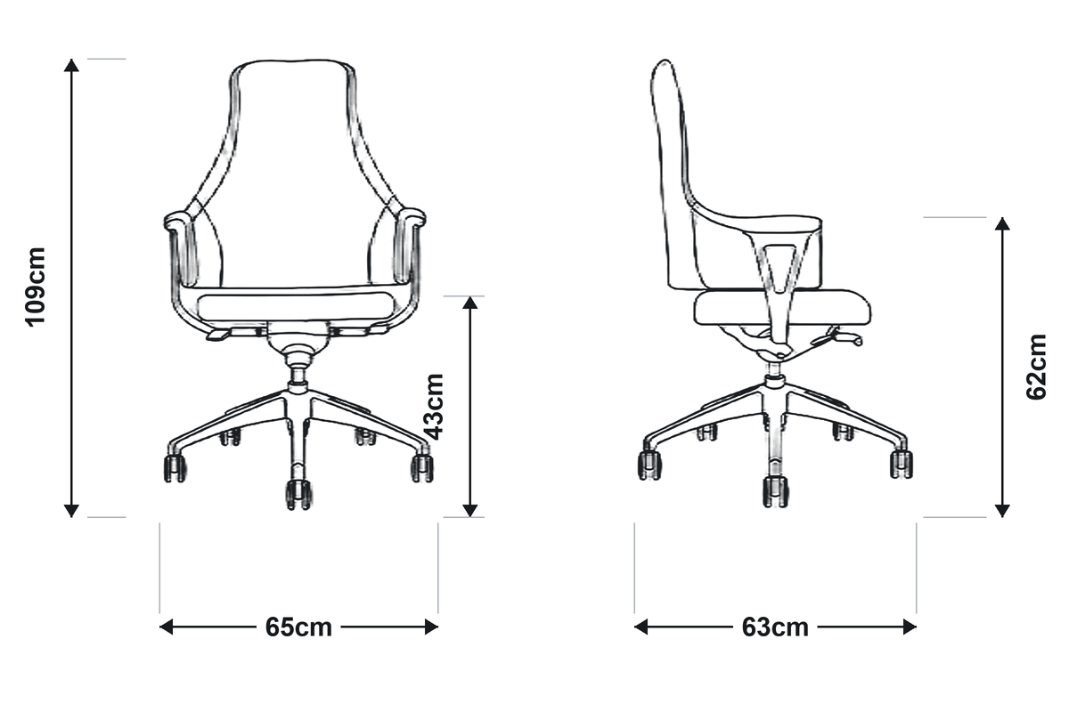 9011A Mid Back Leather Chair Dimensions