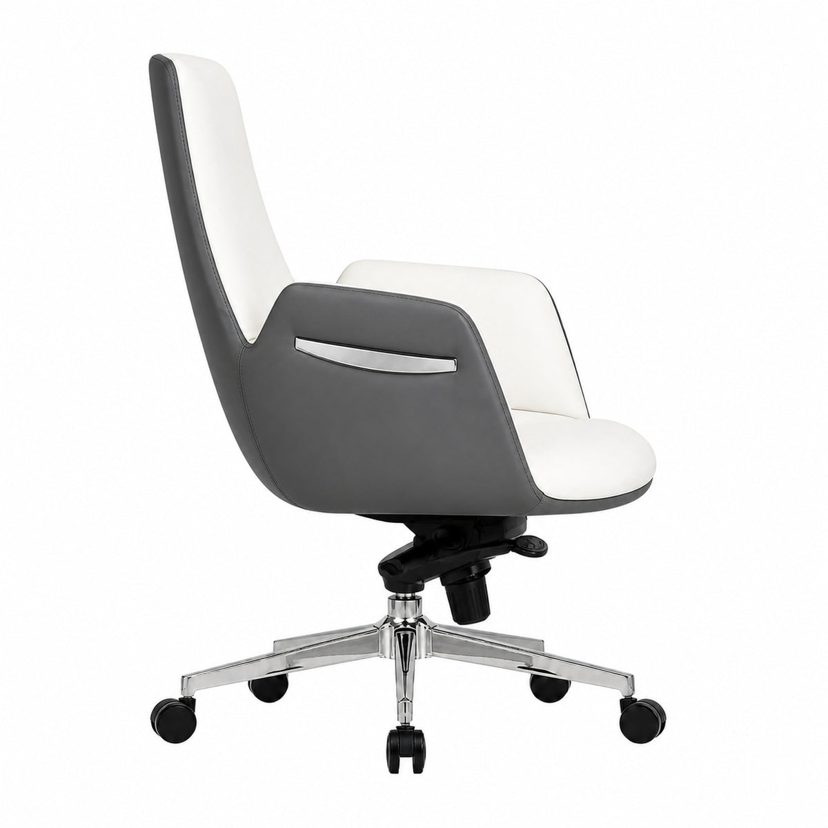 6830B Mid Back Leather Chair - White Side view