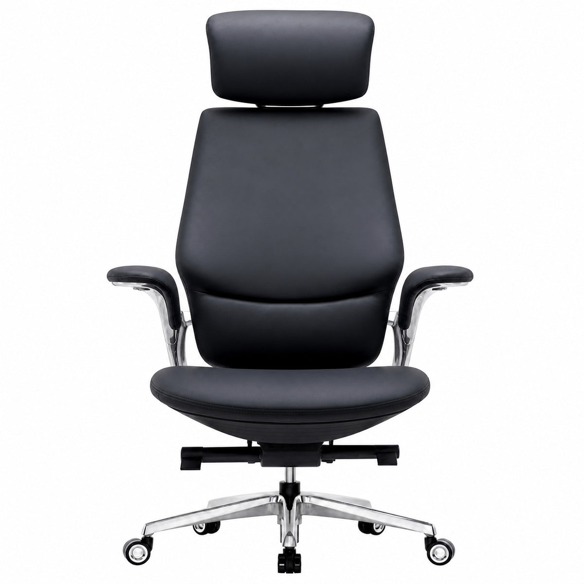 BUTTERFLY High Back Leather Chair - Black Front view