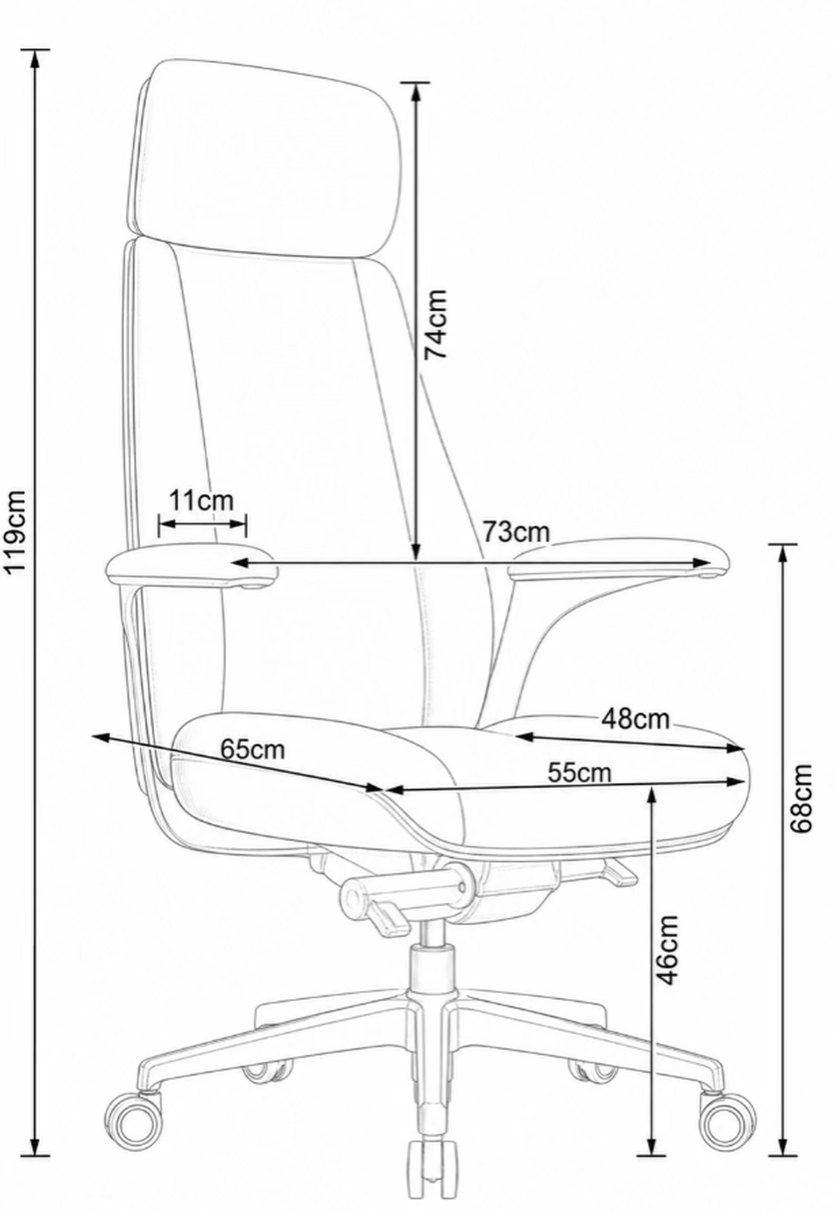 GATSBY High Back Leather Chair Dimensions