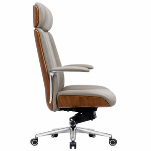 GATSBY High Back Leather Chair - Light Grey Side view