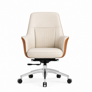 B2601-1 Mid Back Leather Chair - Cream Front view
