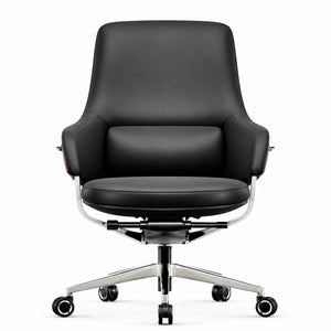 1828B Mid Back Leather Chair - Black Front view