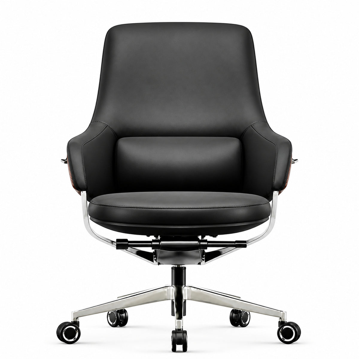 1828B Mid Back Leather Chair - Black Front view