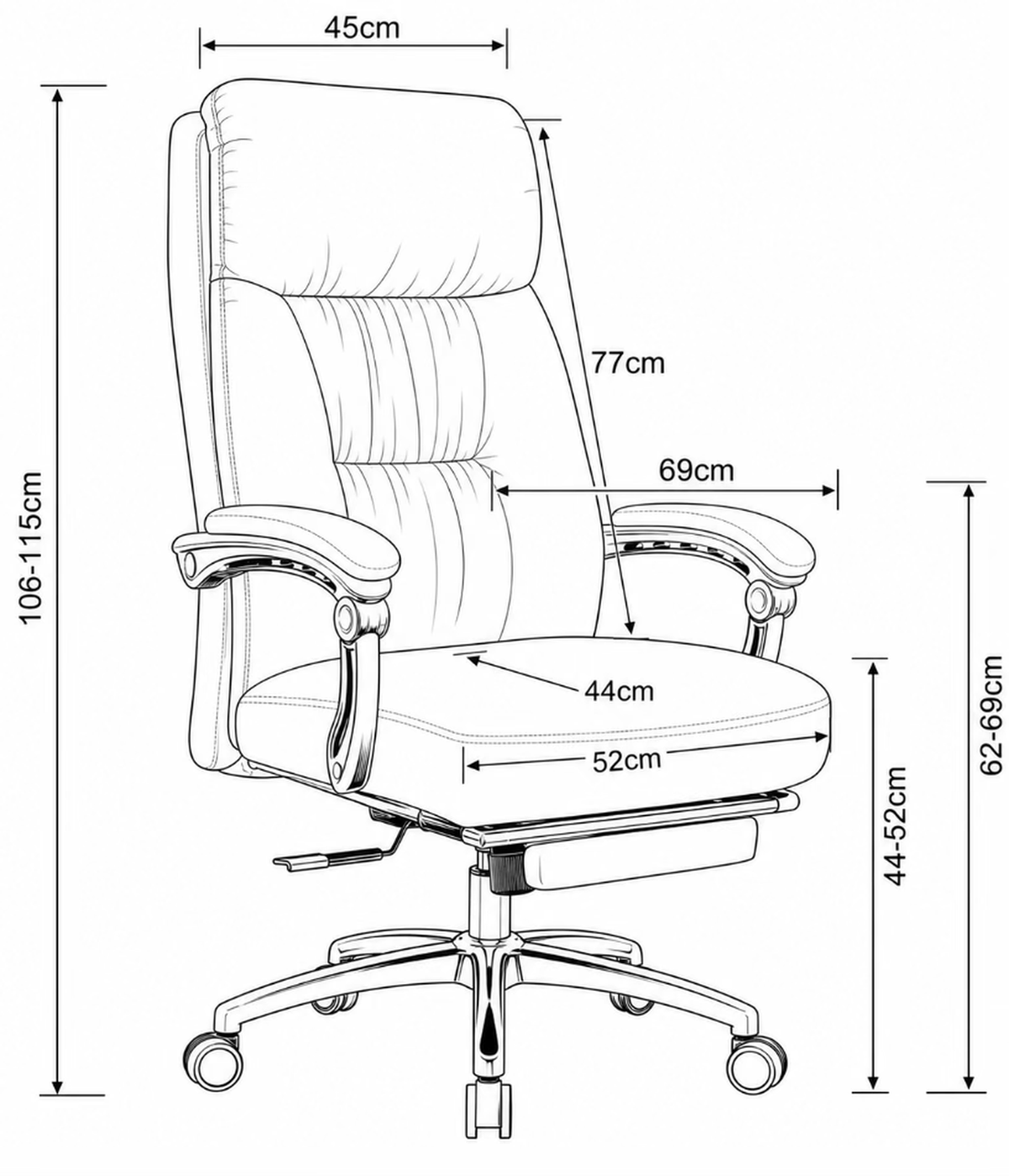 802 High Back Leather Chair Dimensions